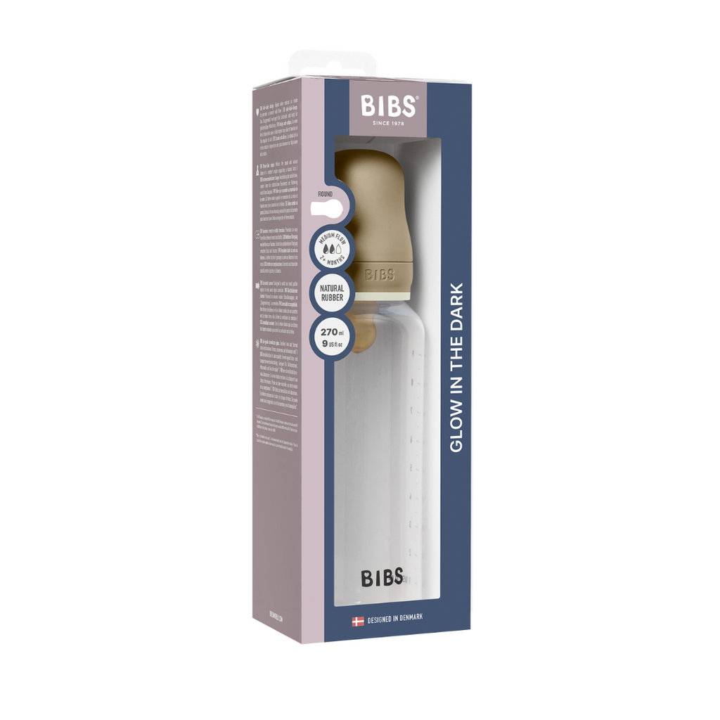 BIBS - Set complet biberon fosforescent anticolici PP fara BPA, 270 ml, Latex, Vanilla Glow