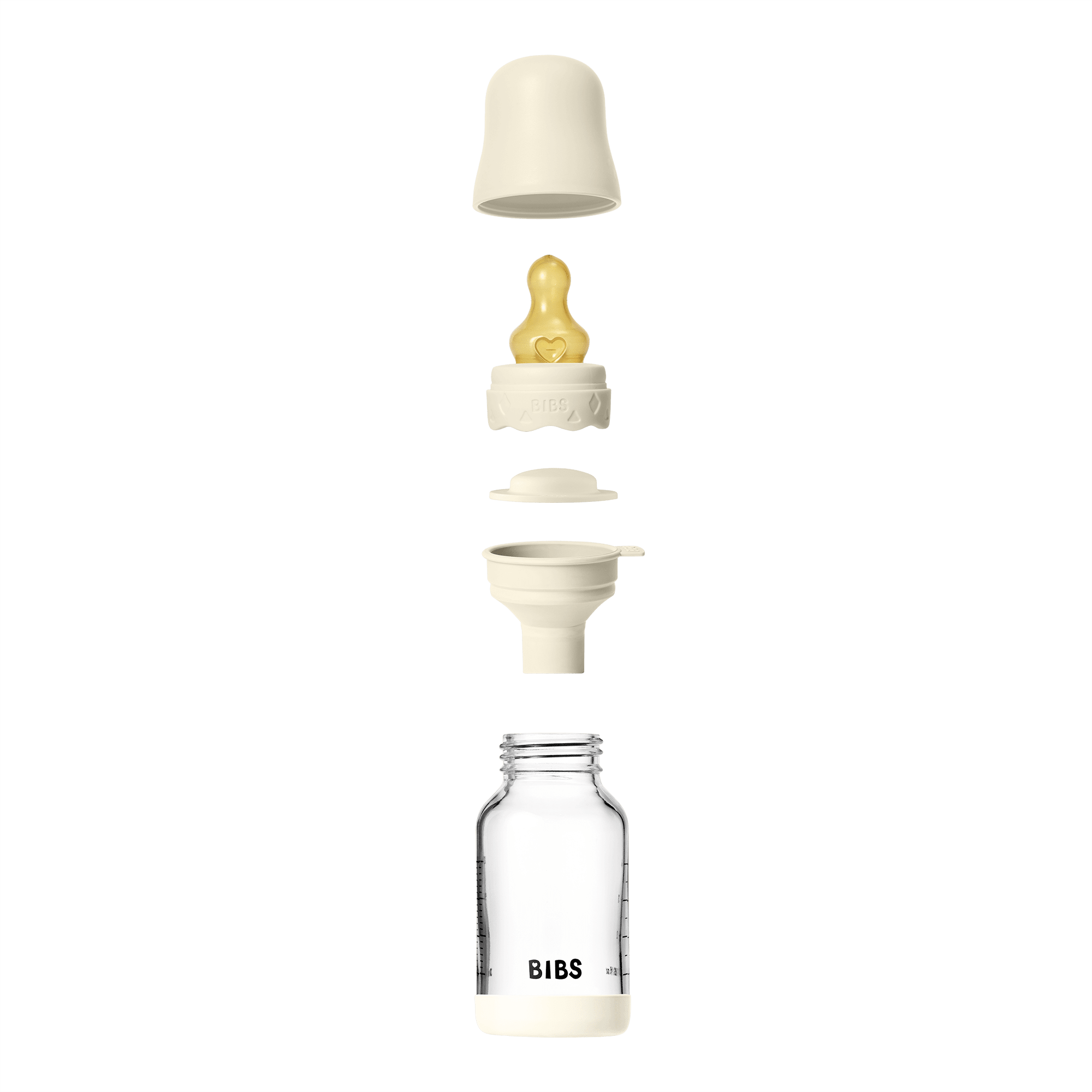 BIBS - Set complet biberon Boheme din sticla anticolici cu tetina din latex, flux lent, 120 ml, Ivory