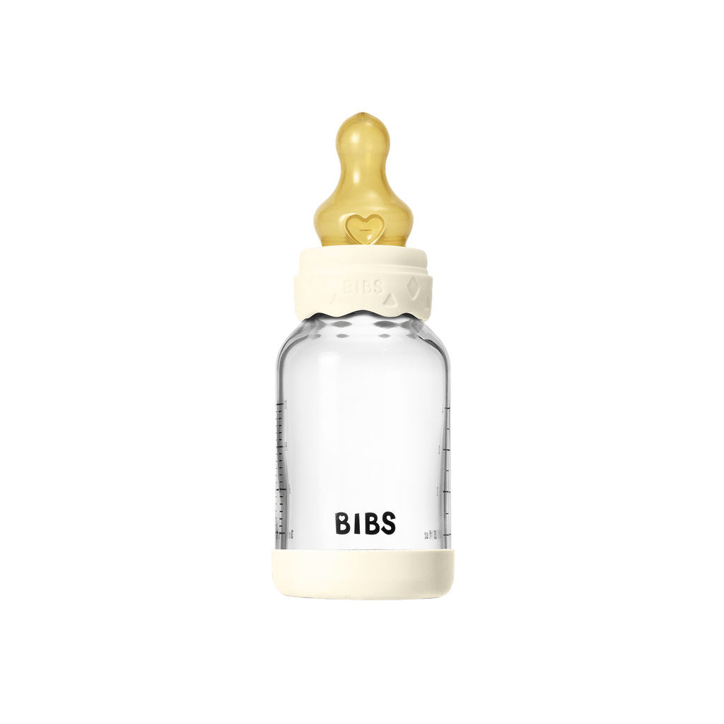 BIBS - Set complet biberon Boheme din sticla anticolici cu tetina din latex, flux lent, 120 ml, Ivory