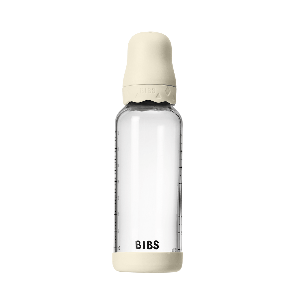 BIBS - Set complet biberon Boheme din sticla anticolici cu tetina din latex, flux mediu, 240 ml, Ivory