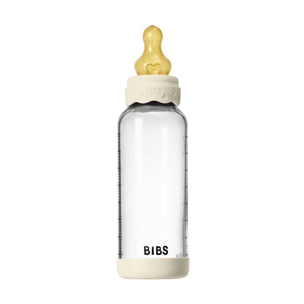 BIBS - Set complet biberon Boheme din sticla anticolici cu tetina din latex, flux mediu, 240 ml, Ivory