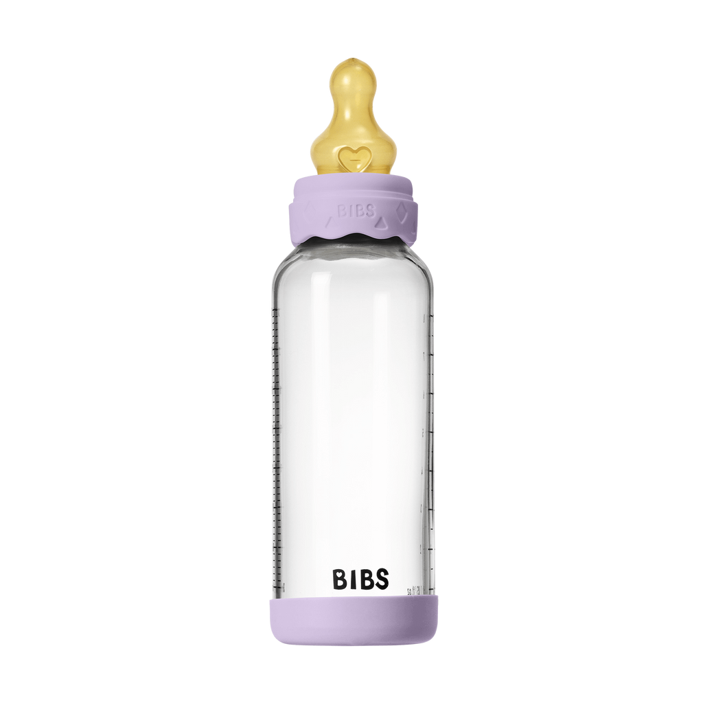 BIBS - Set complet biberon Boheme din sticla anticolici cu tetina din latex, flux mediu, 240 ml, Violet Sky