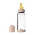 BIBS - Set complet biberon din sticla anticolici cu tetina din latex, flux mediu, 240 ml, Blush
