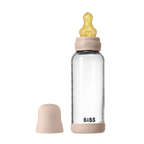 BIBS - Set complet biberon din sticla anticolici cu tetina din latex, flux mediu, 240 ml, Blush
