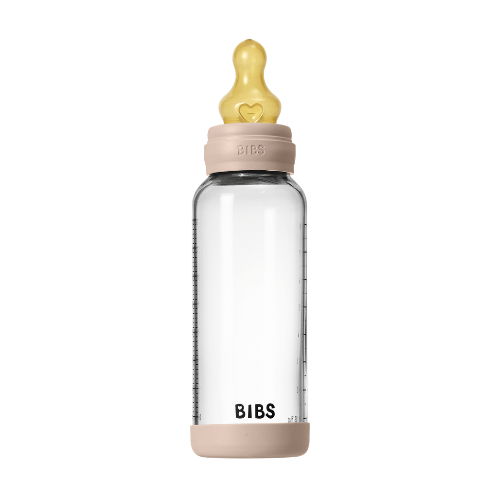 BIBS - Set complet biberon din sticla anticolici cu tetina din latex, flux mediu, 240 ml, Blush