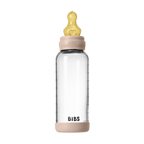 BIBS - Set complet biberon din sticla anticolici cu tetina din latex, flux mediu, 240 ml, Blush