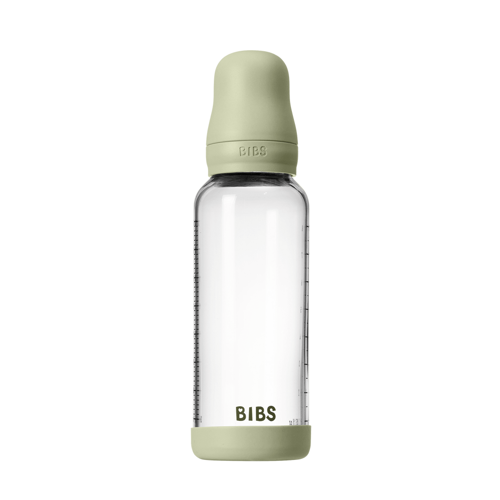 BIBS - Set complet biberon din sticla anticolici cu tetina din latex, flux mediu, 240 ml, Sage