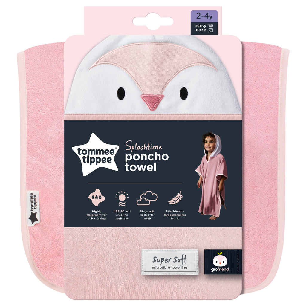 Halat de baie tip Poncho Tommee Tippee, (2-4 ani), Pinguinul Penny, Roz