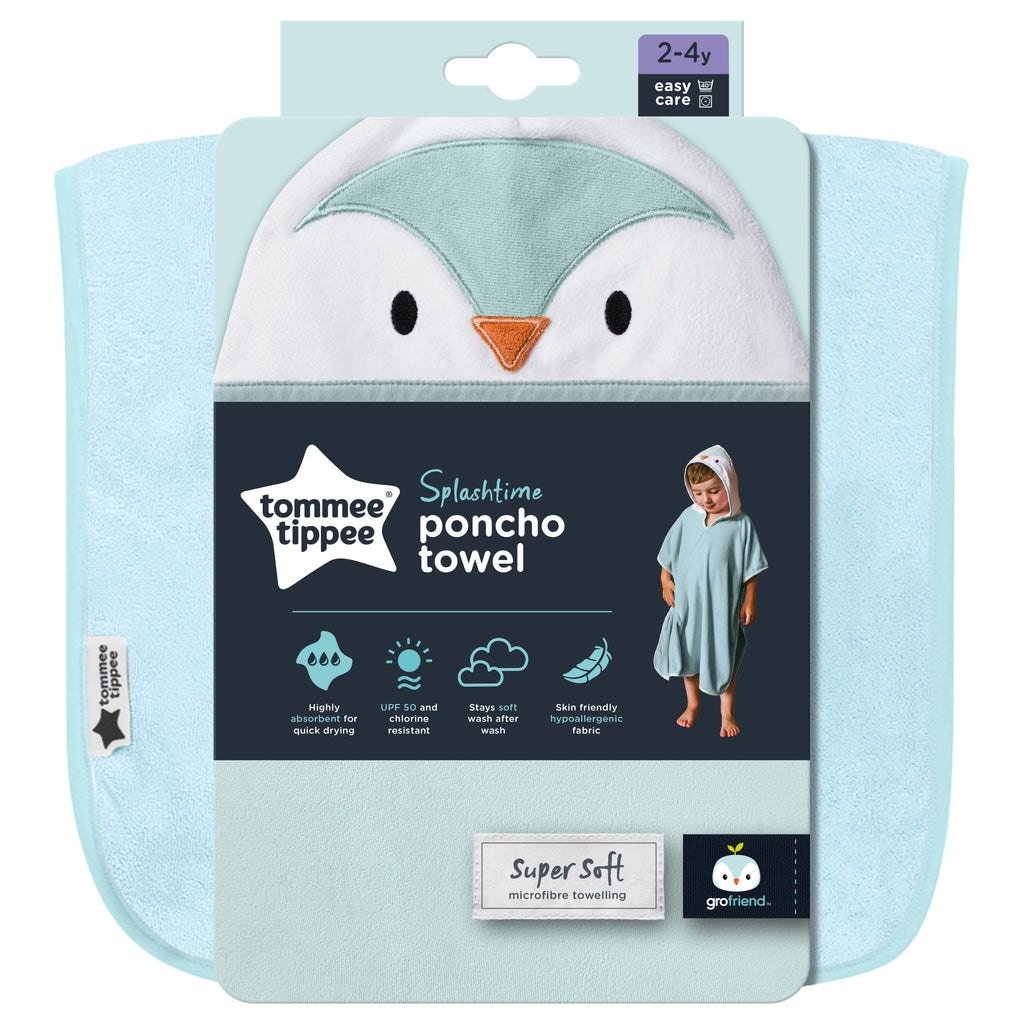 Halat de baie tip Poncho Tommee Tippee, (2-4 ani), Pinguinul Penny, Albastru