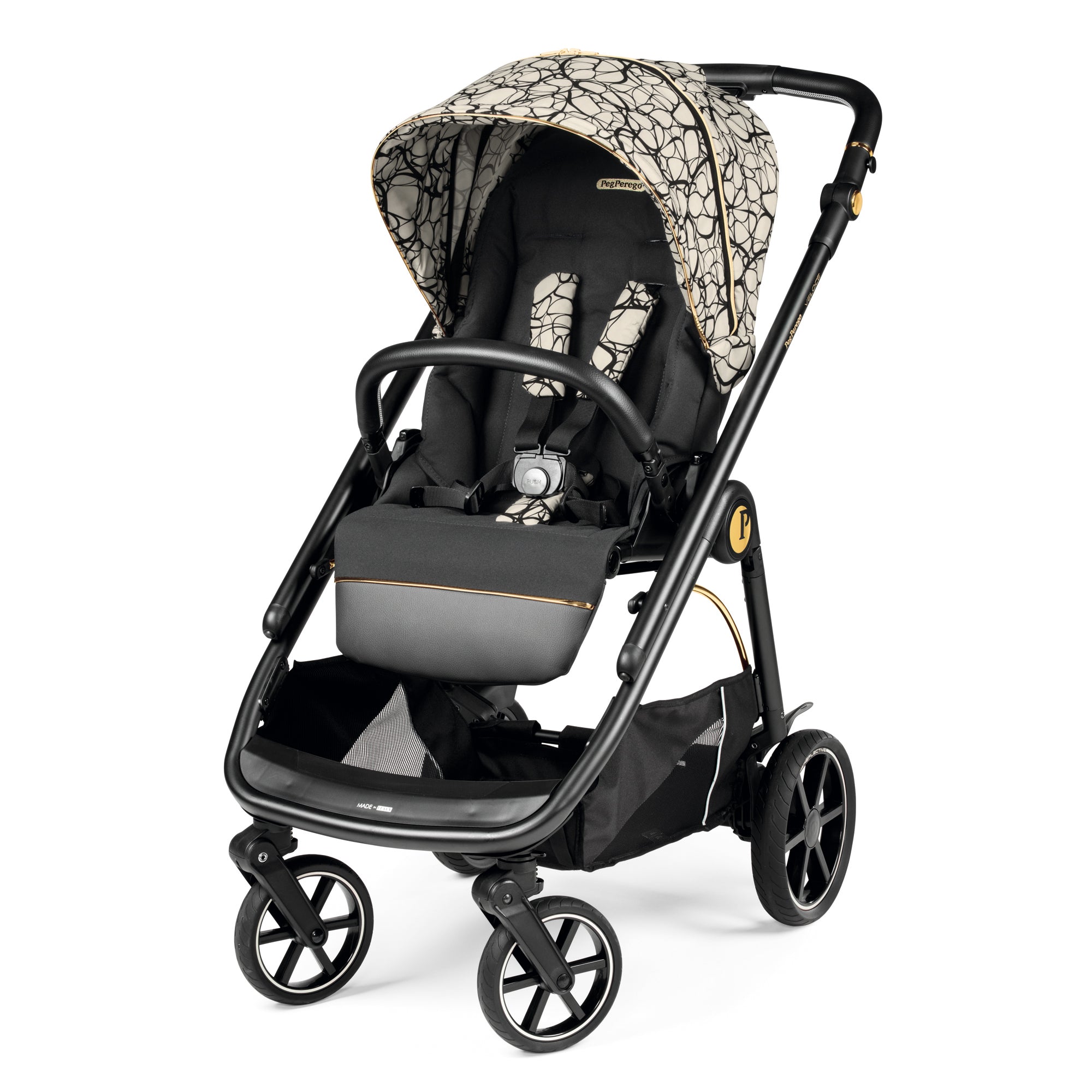 Carucior 3 in 1 Peg Perego Veloce, SLK, 0 - 22 kg, Graphic Gold, Negru / Bej