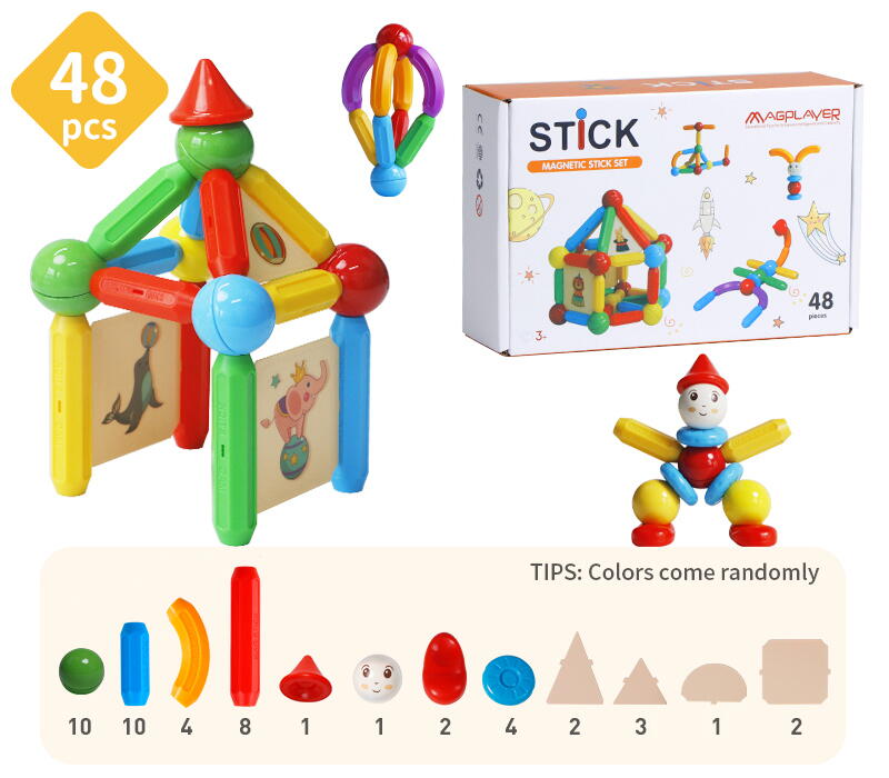 Set de constructie magnetic - STICK (48 piese)