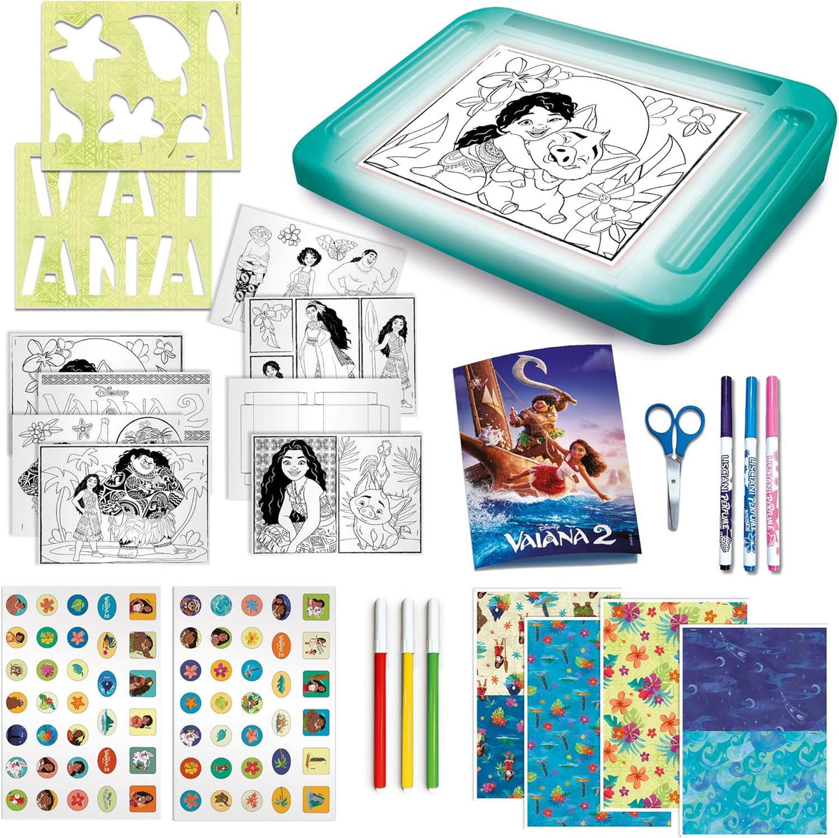 LISCIANI Tablita de desen cu lumini Vaiana 2 din plastic, 5 ani+, cu sabloane si accesorii creative
