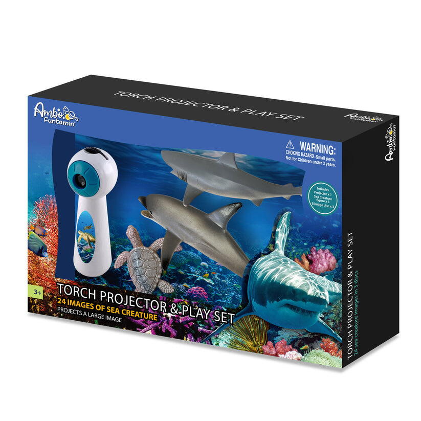 Set proiector tip lanterna & 3 figurine - Animalute marine