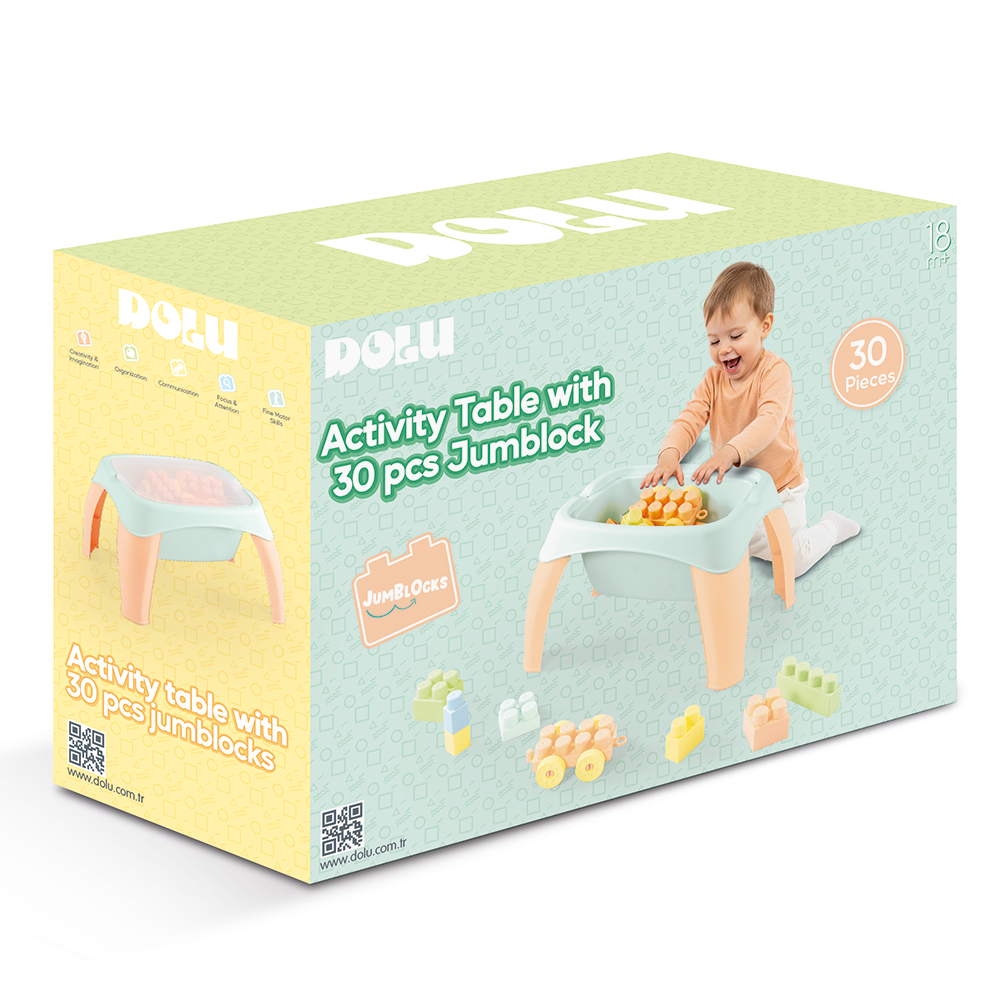 Masuta activitati cu 30 cuburi de construit - Pastel