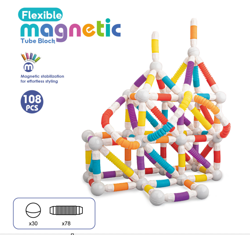 Set de constructie STEM magnetic -  Tuburi flexibile (108 piese)