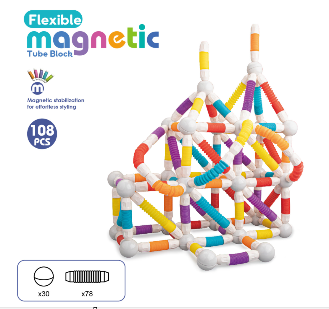 Set de constructie STEM magnetic -  Tuburi flexibile (108 piese)