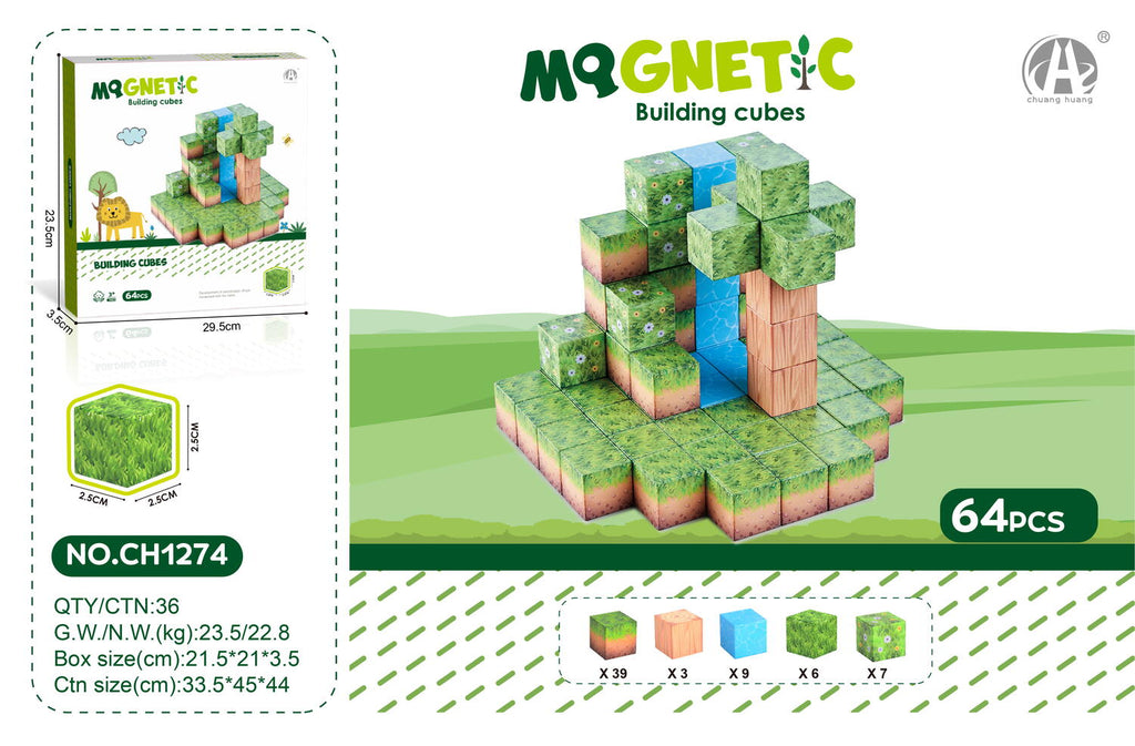 Cuburi magnetice - In natura 64 piese (2.5 cm)