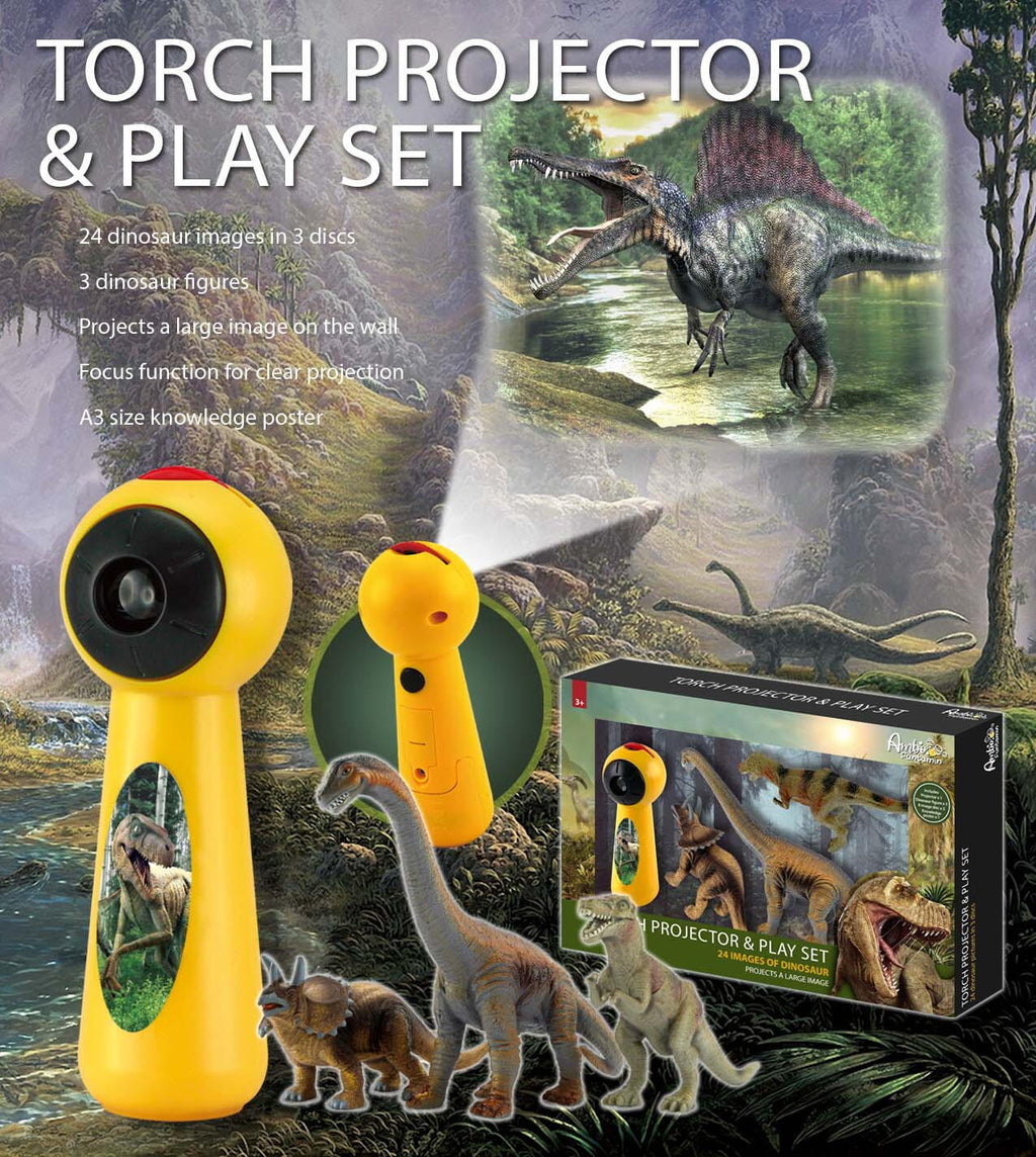 Set proiector tip lanterna & 3 figurine - Dinozauri