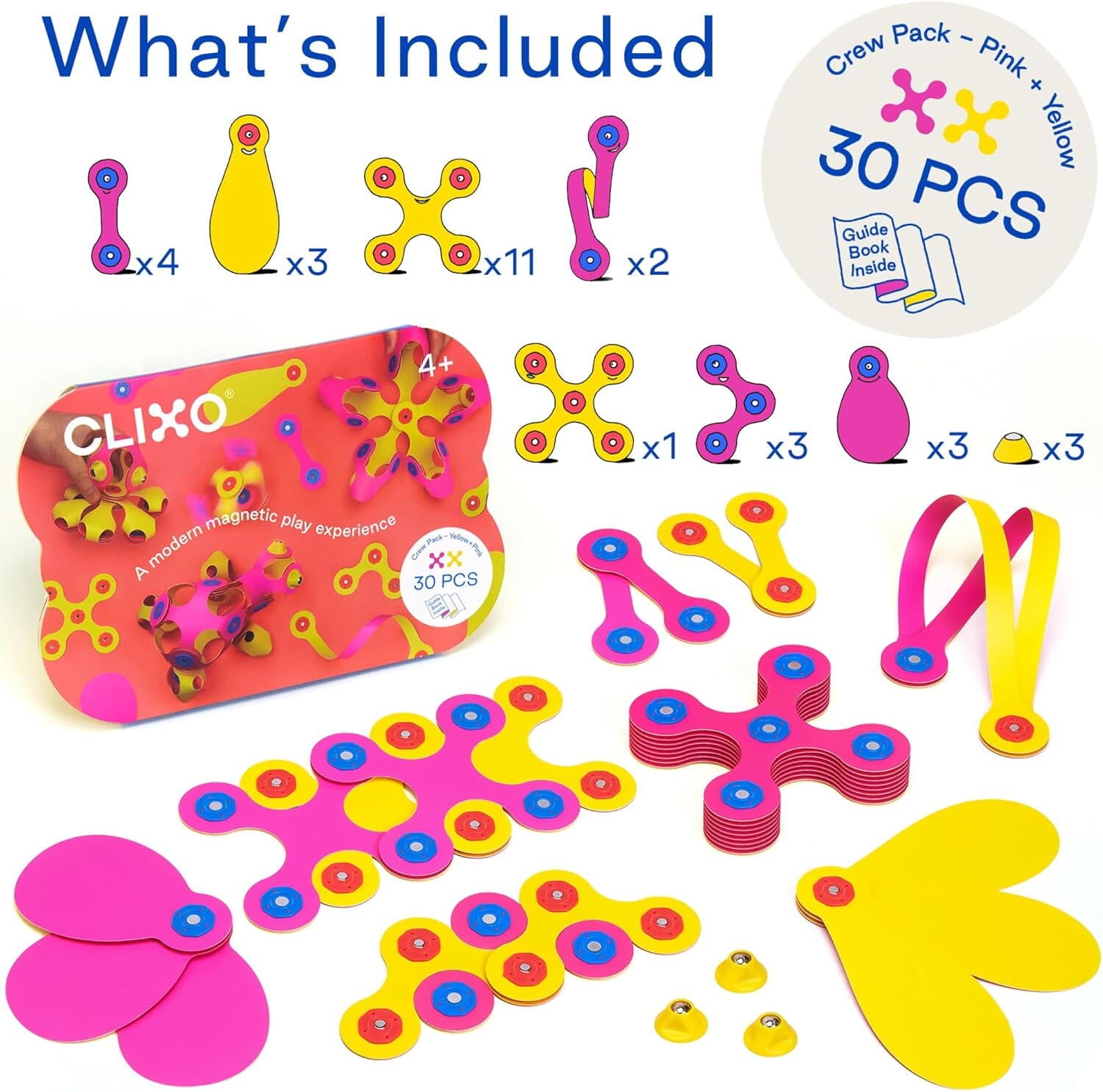 Clixo® joc magnetic de construit - Crew Roz & Galben (30 piese)