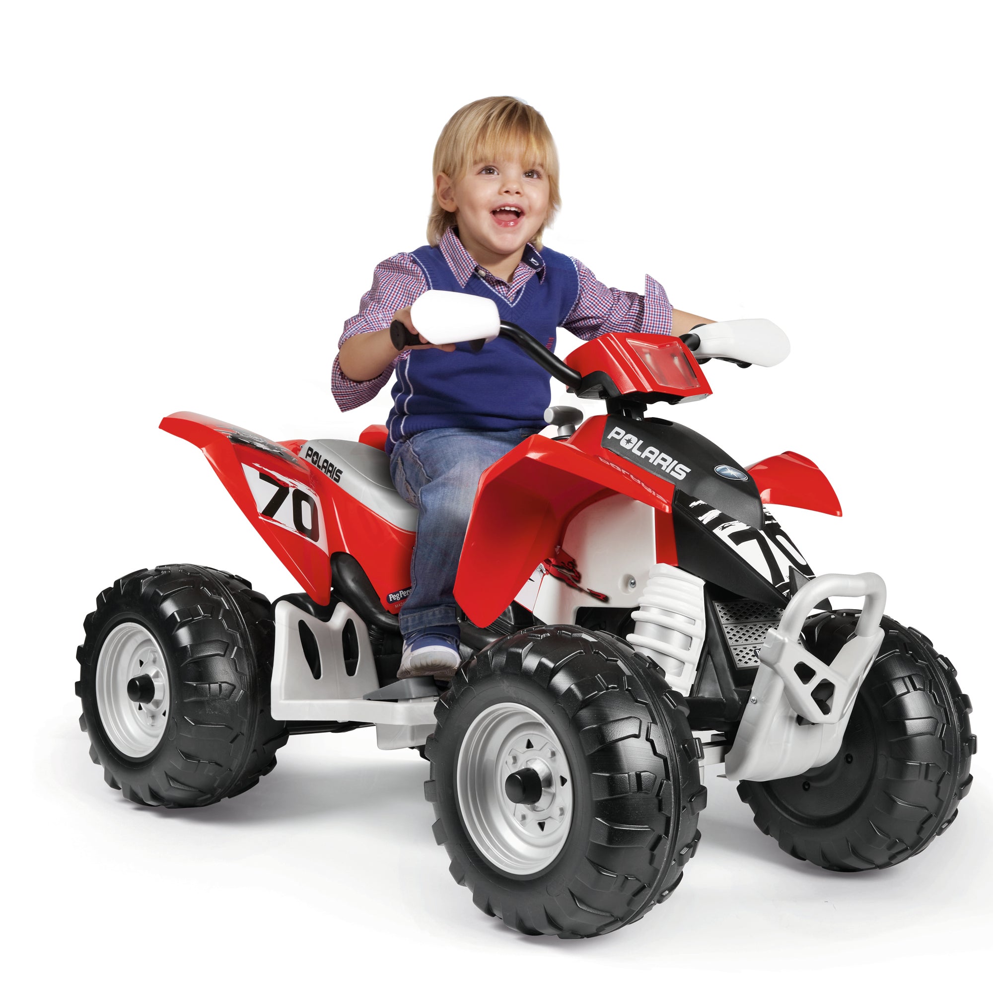 ATV Peg Perego Polaris Outlaw 330 W, 12V, 3 ani+, Negru / Rosu