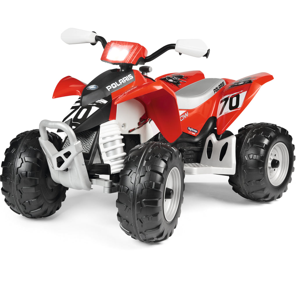 ATV Peg Perego Polaris Outlaw 330 W, 12V, 3 ani+, Negru / Rosu