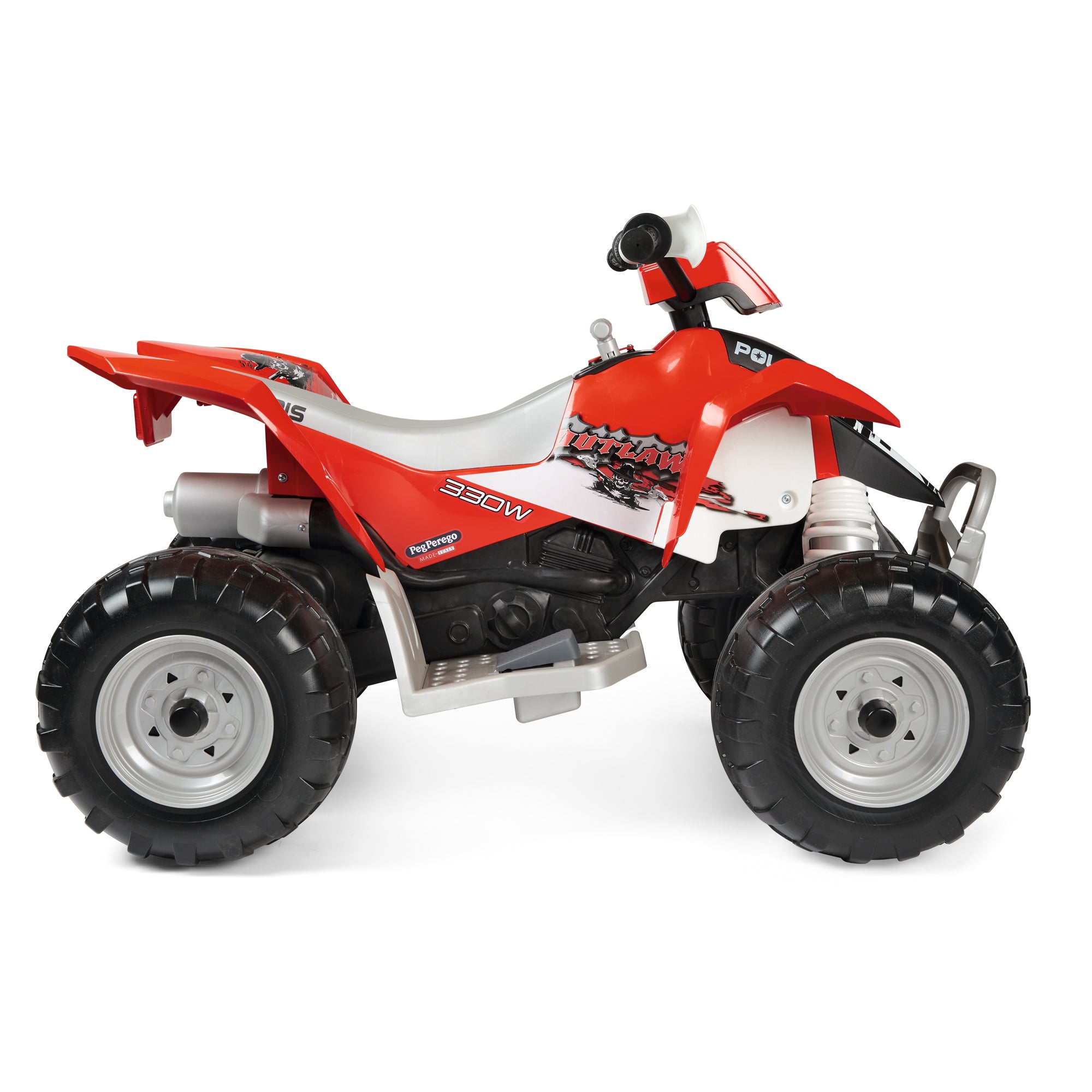 ATV Peg Perego Polaris Outlaw 330 W, 12V, 3 ani+, Negru / Rosu