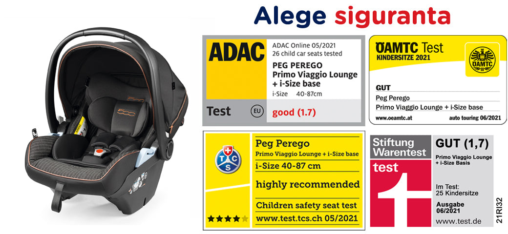 Scaun Auto Peg Perego, Primoviaggio Lounge 500, 40 - 87 cm, 0-13 kg, Negru/Gri