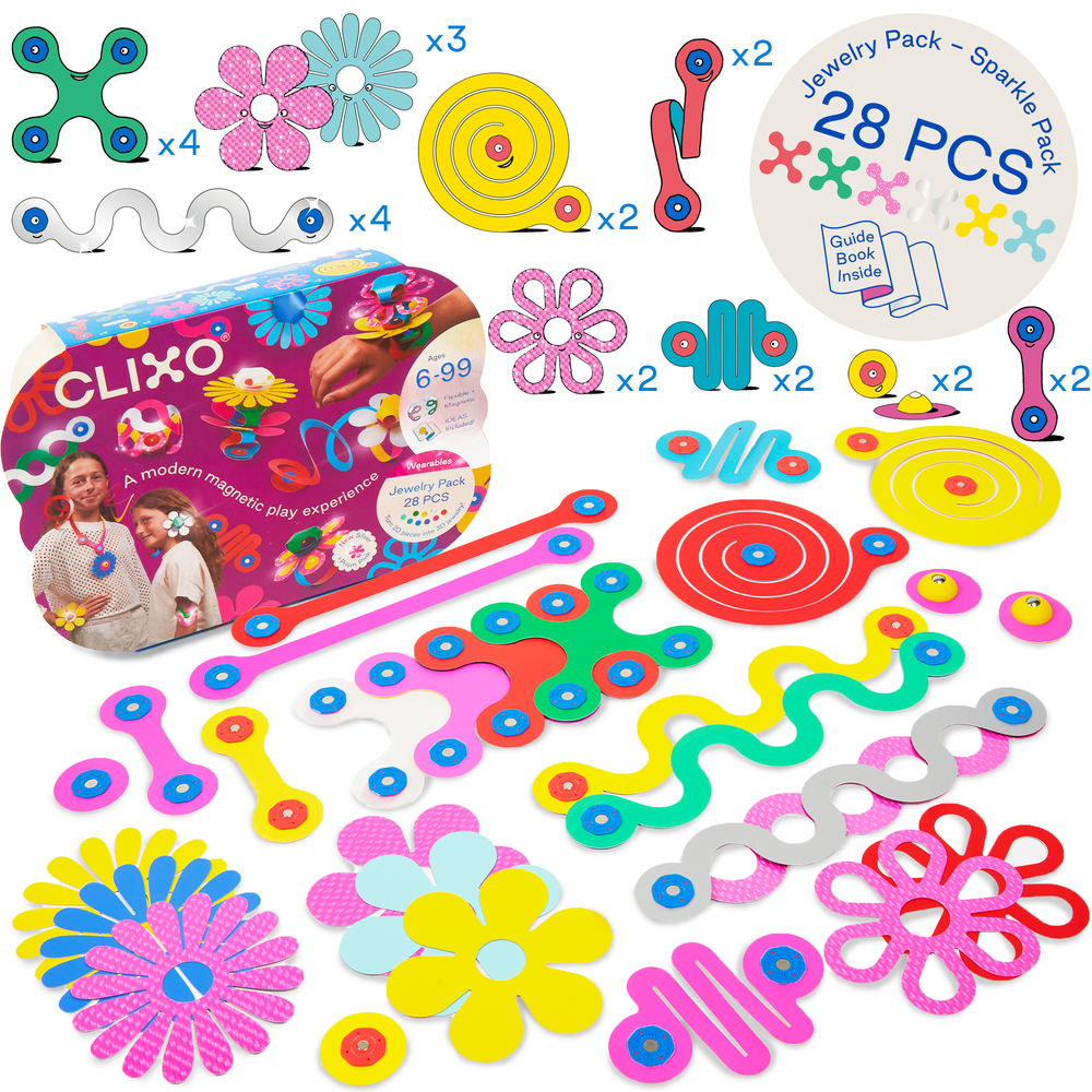 Clixo® joc magnetic de construit - Bijuterii colorate (28 piese)