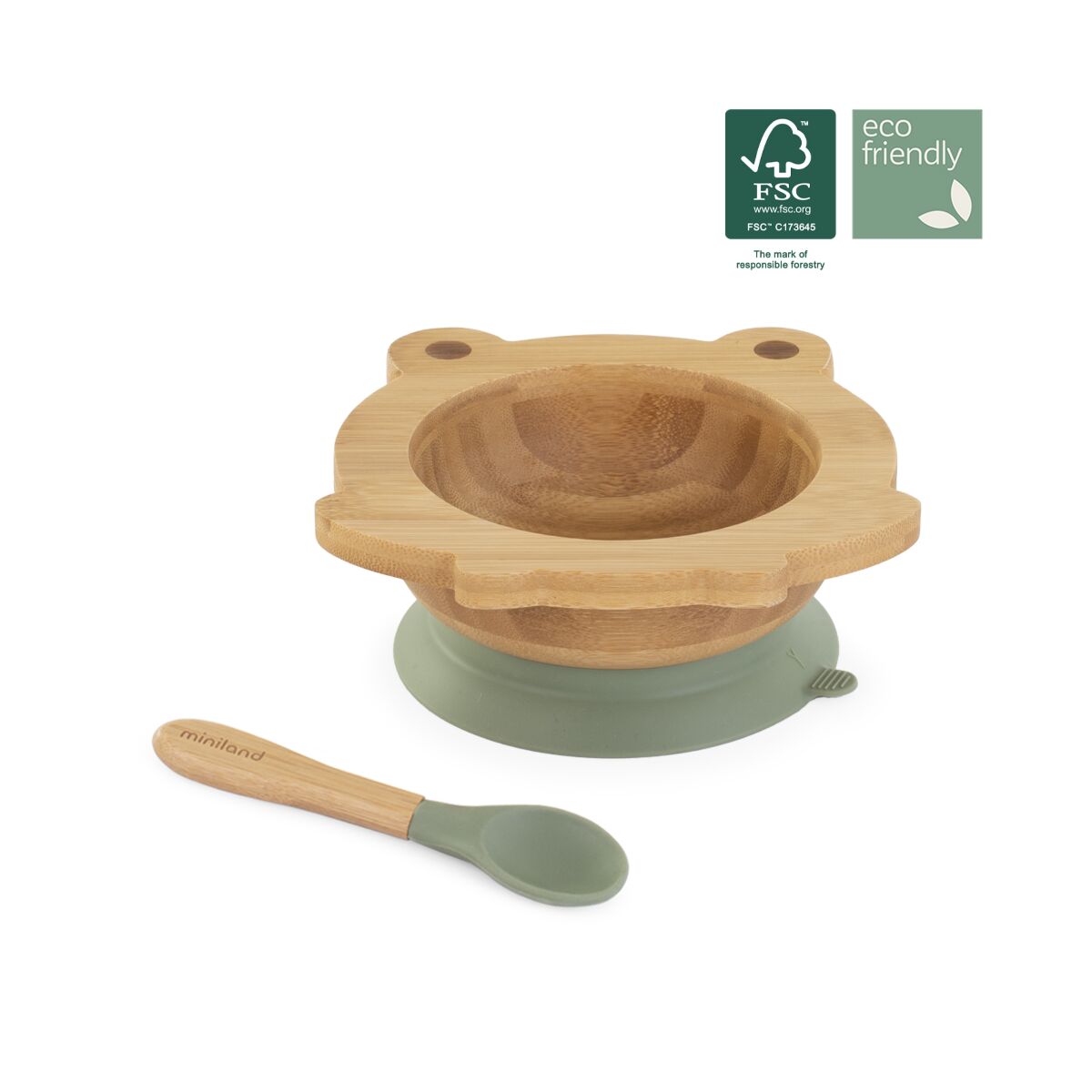 Miniland Bamboo Frog Spoon and Bowl Set FCS100%