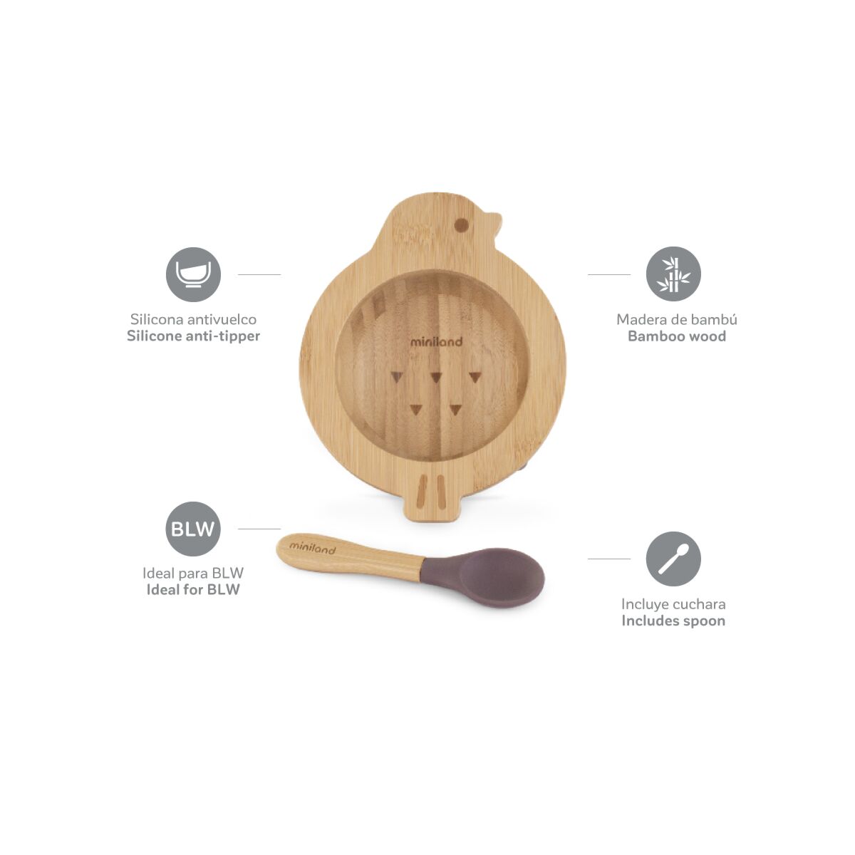 Miniland Bamboo Chick Spoon and Bowl Set FCS100%
