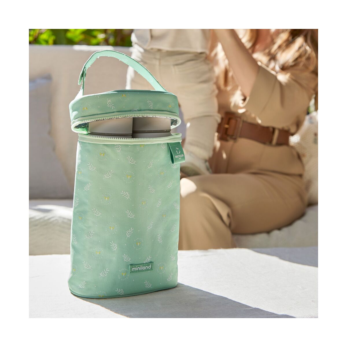 Geanta izoterma dubla Miniland Ecothermibag Mint pentru 2 x 500 ml