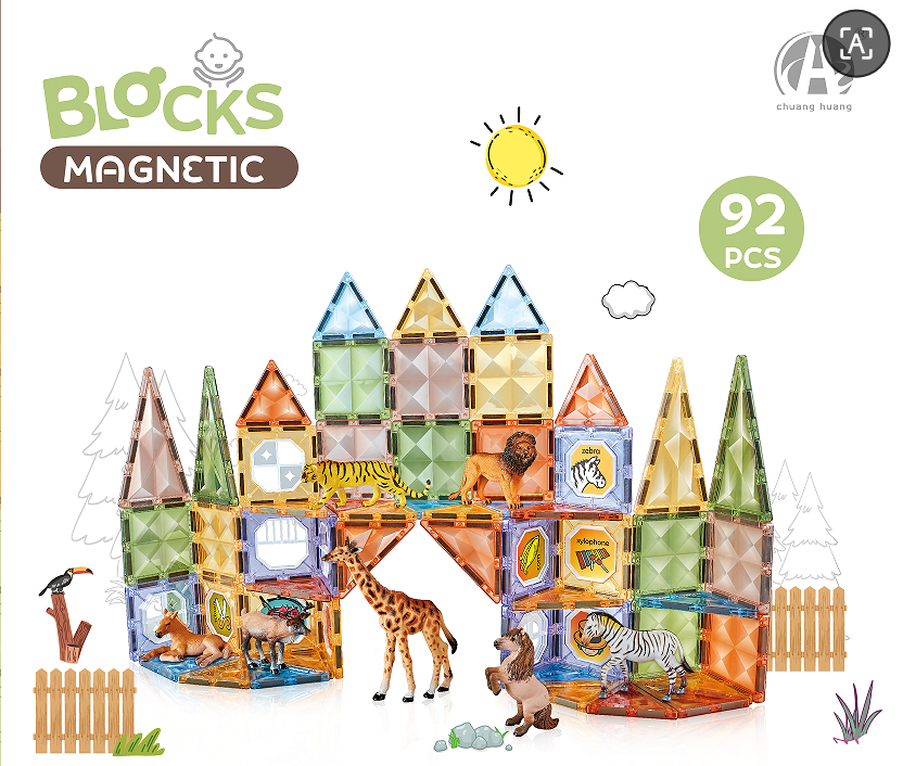 Joc magnetic Diamond La Zoo - 92 piese (7.5 cm)