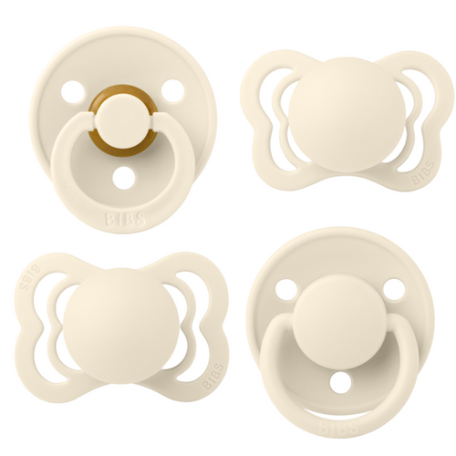 BIBS Set 4 suzete Try-it collection Ivory 0 luni+ tetina latex si silicon rotunda anatomica simetrica