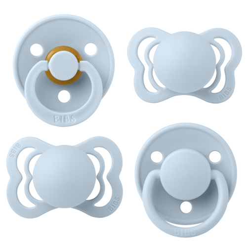 BIBS Set 4 suzete Try-it collection Baby Blue tetina latex si silicon 0-6 luni de la nastere