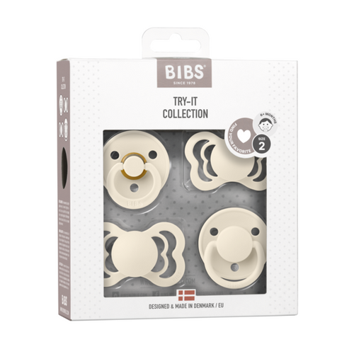 BIBS Set 4 suzete Try-it collection Ivory 6-18 luni tetina latex si silicon rotunda anatomica simetrica