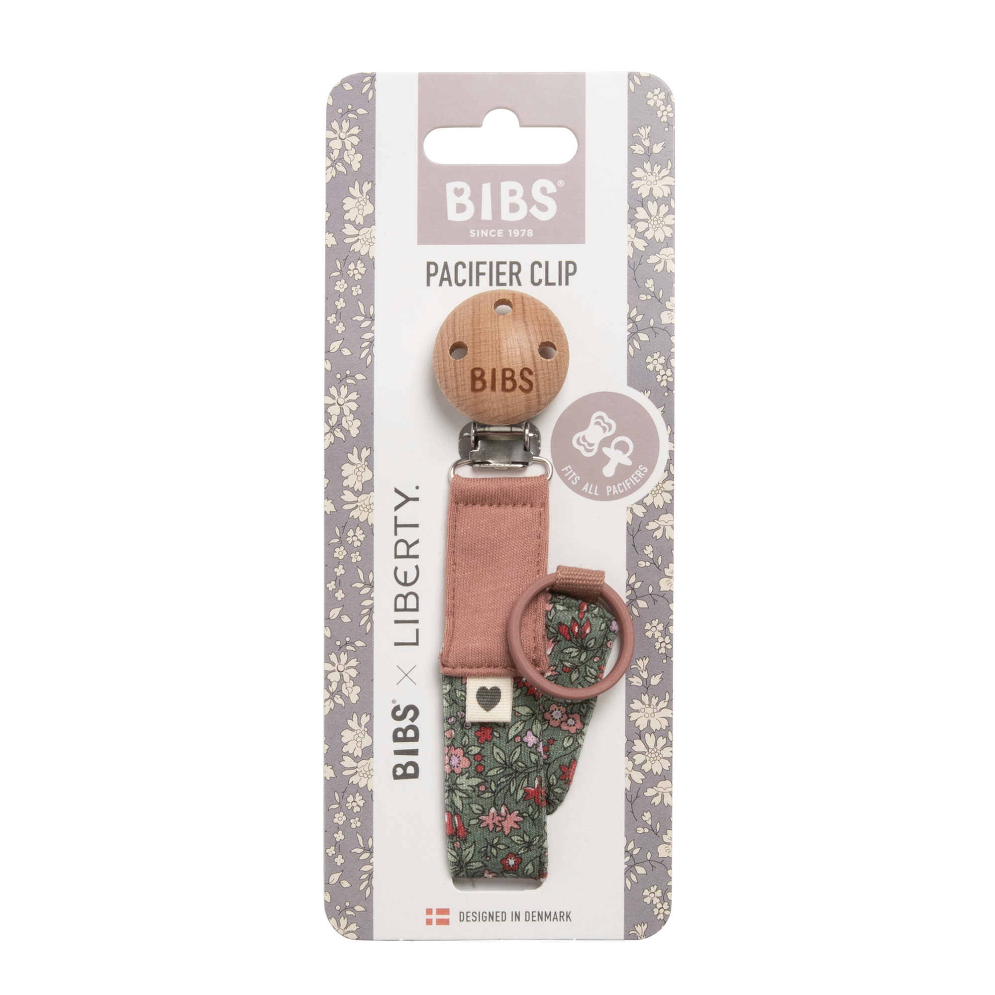 BIBS X Liberty Bundle - Set cutie cadou cu bavetica, cutie de suzeta, clip suzeta si jucarie multisenzoriala