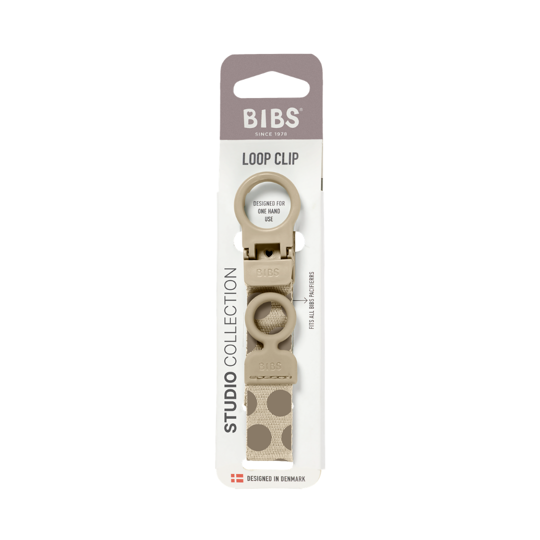BIBS - Lantisor clip Loop pentru suzeta, Studio Collection Polka Dots, Mega Vanilla Dark Oak