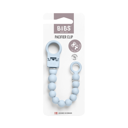 BIBS Clip pentru suzeta Beaded cu margele din silicon Baby Blue, actionare cu o singura mana