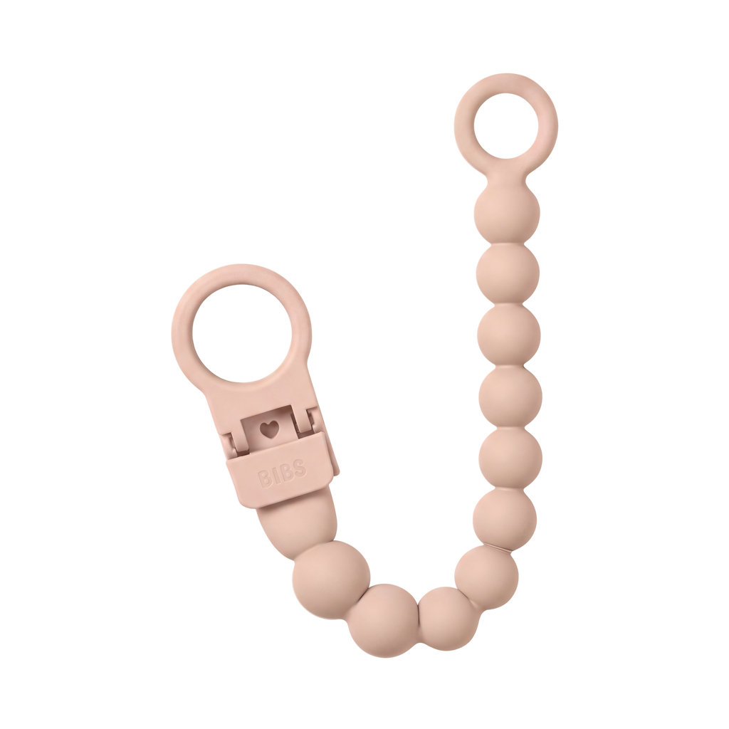 BIBS Clip pentru suzeta Beaded cu margele din silicon Blush, actionare cu o singura mana