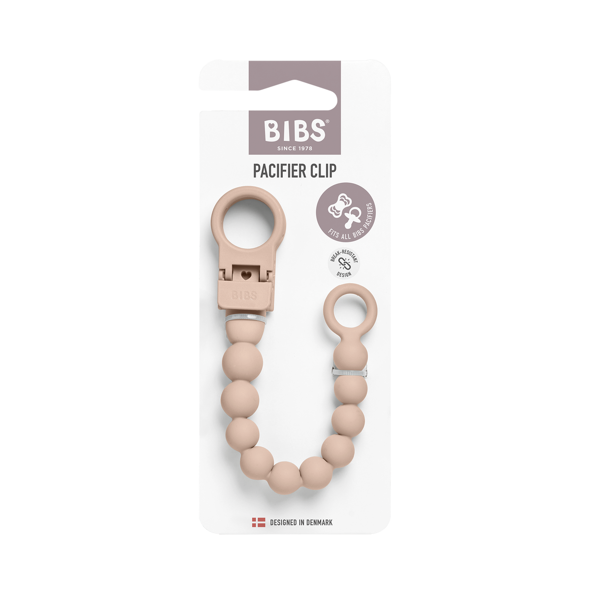 BIBS Clip pentru suzeta Beaded cu margele din silicon Blush, actionare cu o singura mana