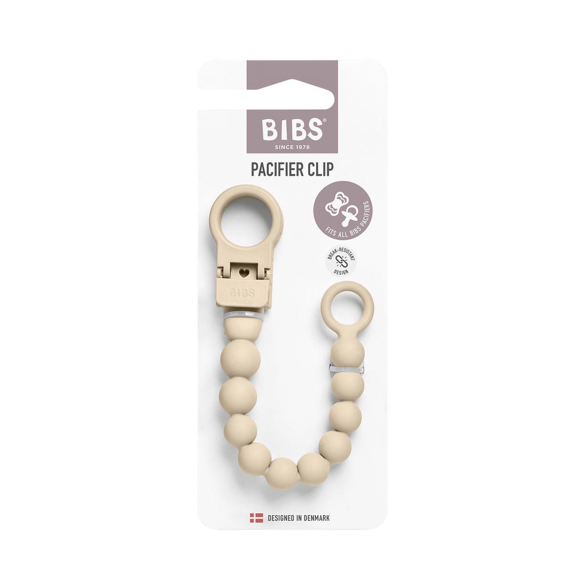 BIBS Clip pentru suzeta Beaded cu margele din silicon Ivory, actionare cu o singura mana