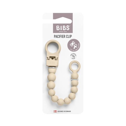 BIBS Clip pentru suzeta Beaded cu margele din silicon Ivory, actionare cu o singura mana