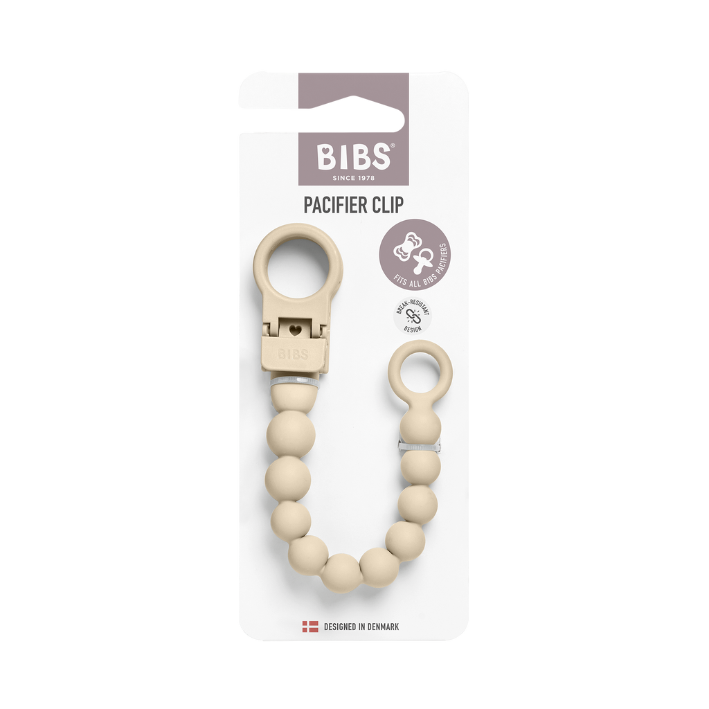 BIBS Clip pentru suzeta Beaded cu margele din silicon Vanilla, actionare cu o singura mana