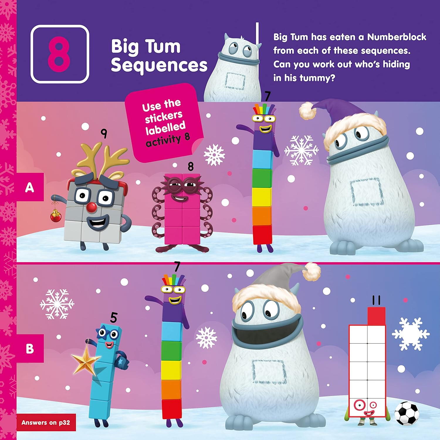 Carte cu abtibilduri si activitati Numberblocks - Magia Craciunului