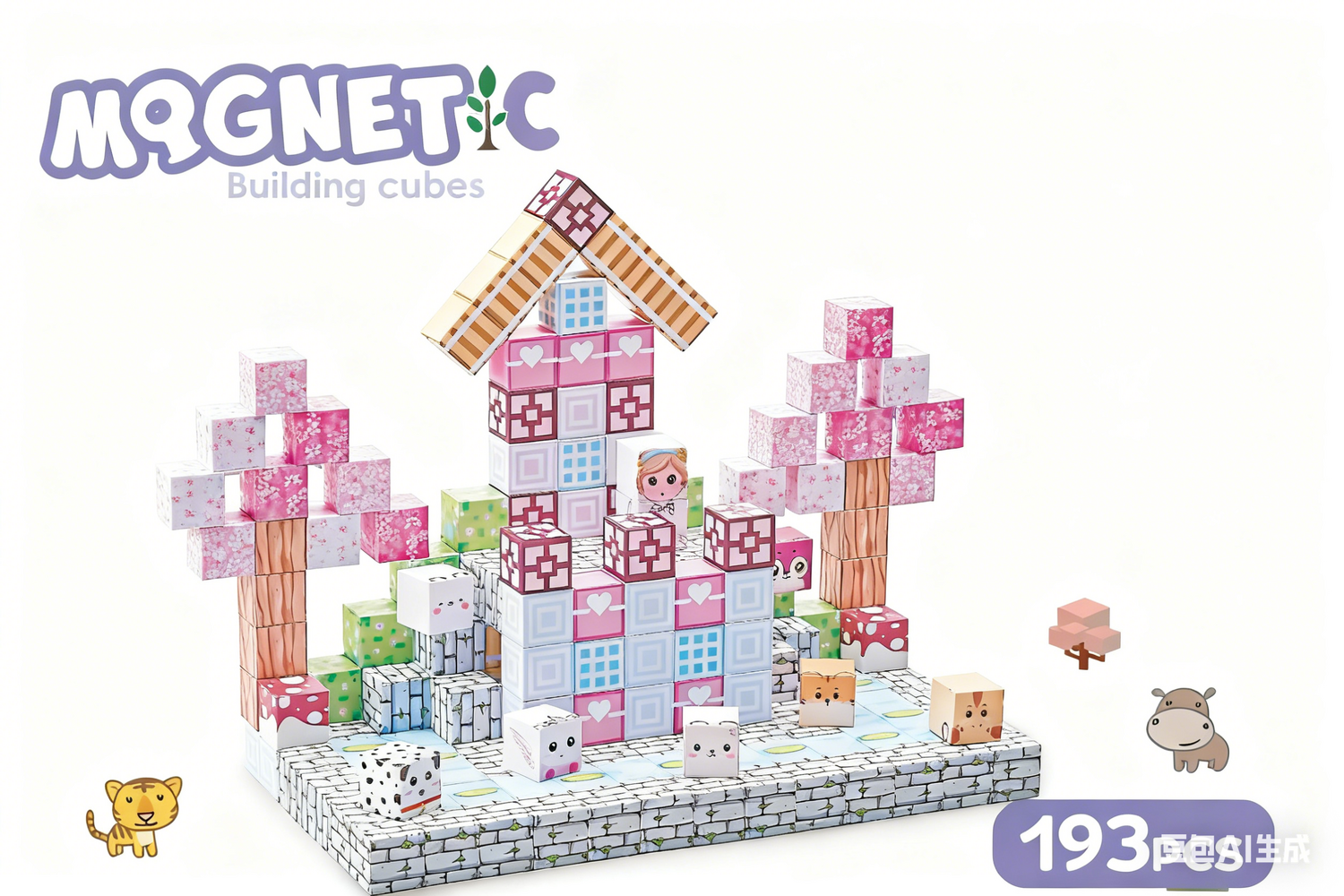 Cuburi magnetice  - Universul printeselor 193 piese (2 cm)