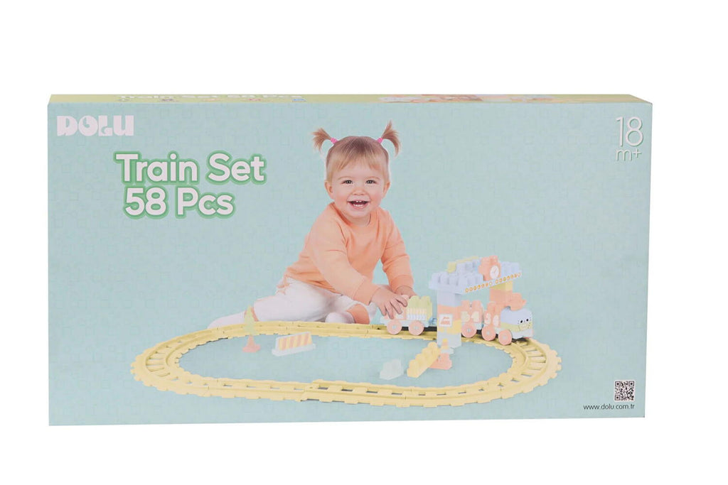 Set de constructii cu trenulet - 58 piese (pastel)