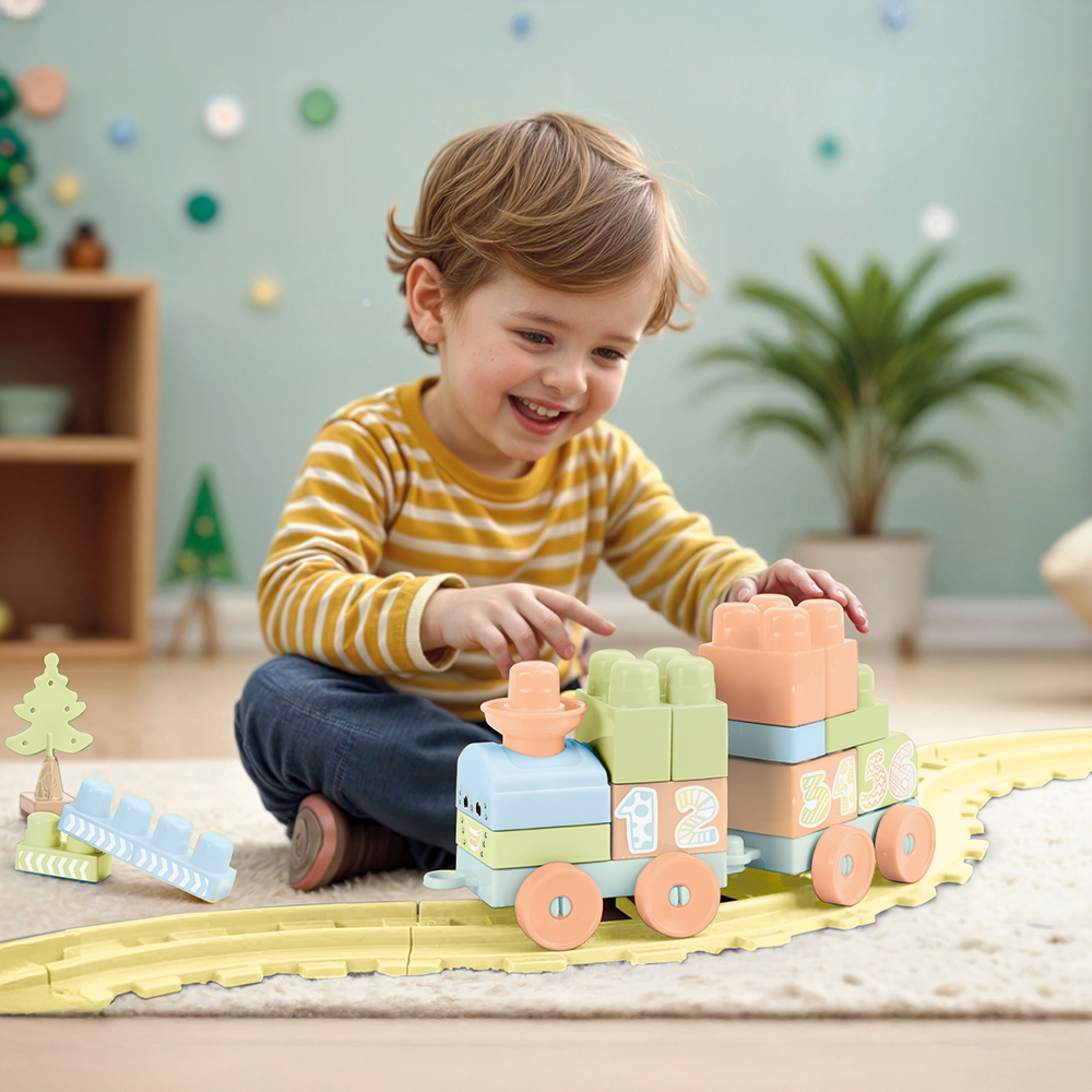 Set de constructii cu trenulet - 36 piese (pastel)
