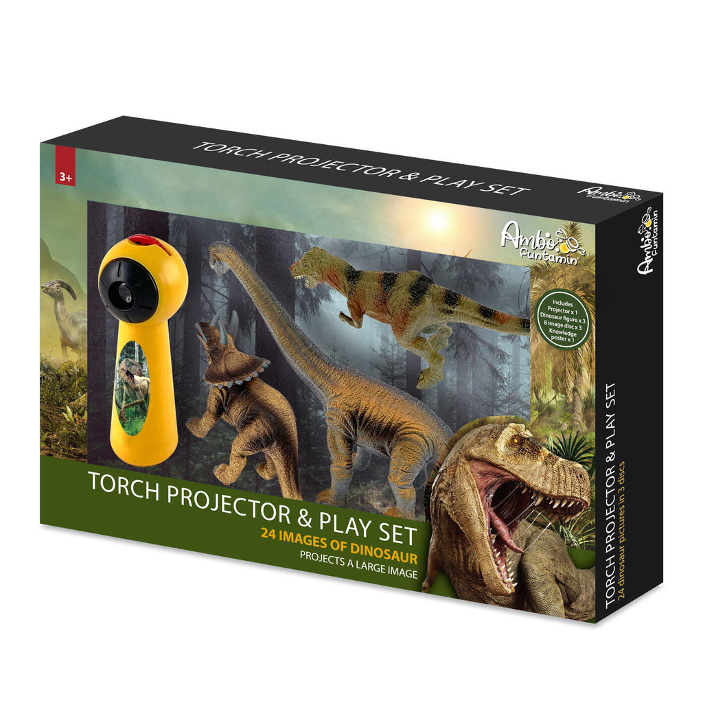 Set proiector tip lanterna & 3 figurine - Dinozauri
