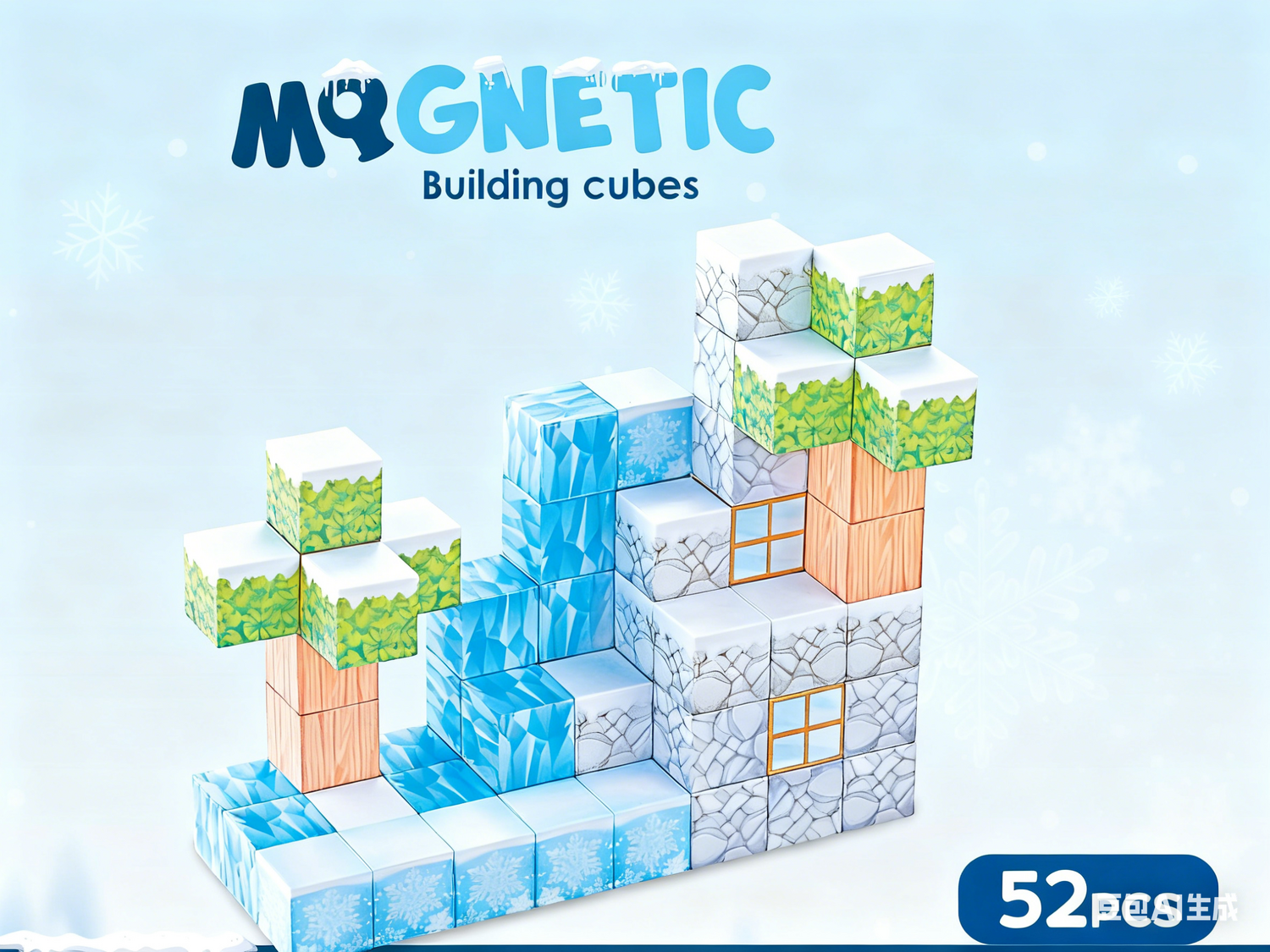 Cuburi magnetice - Iarna 52 piese (2.5 cm)