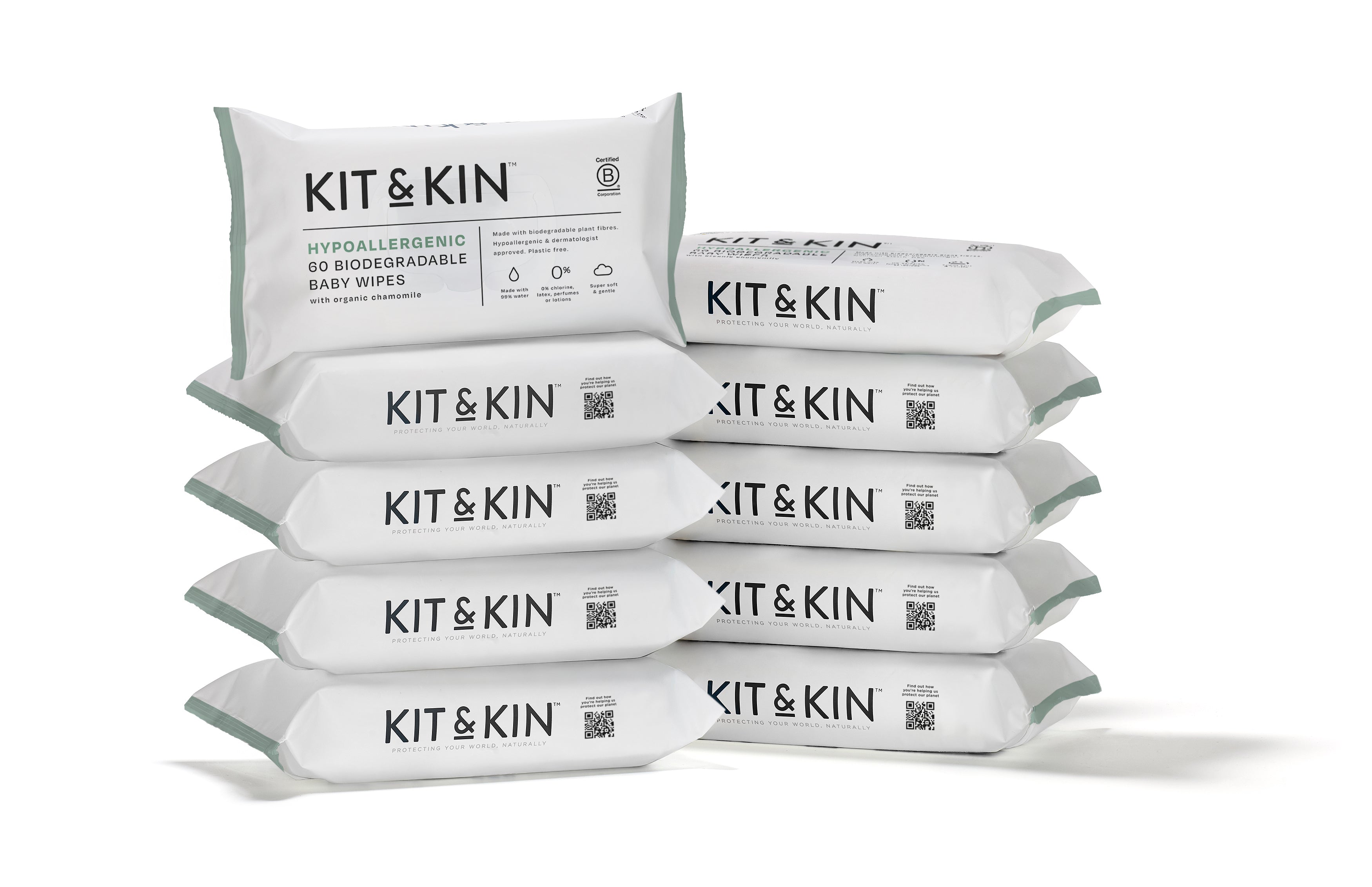 Kit&Kin Biodegradable Wet Wipes 600 pcs, 60 pcs x 10 packs